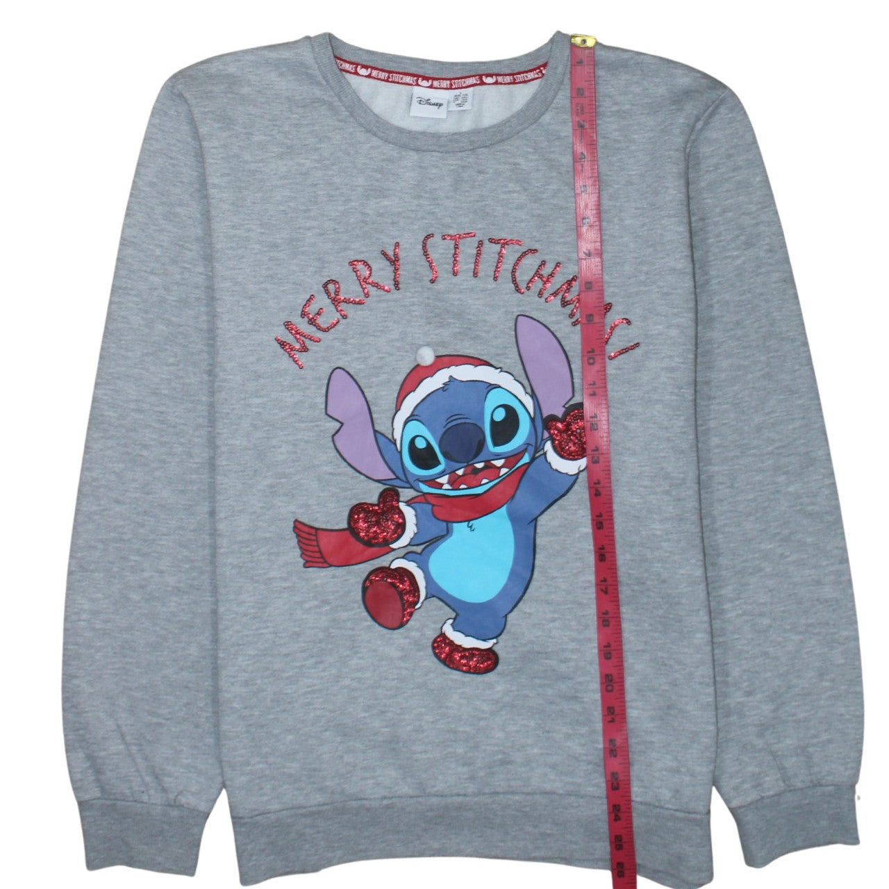 Disney Women's Grey Stitch Christmas Sweatshirt L Long Sleeve Pullover
