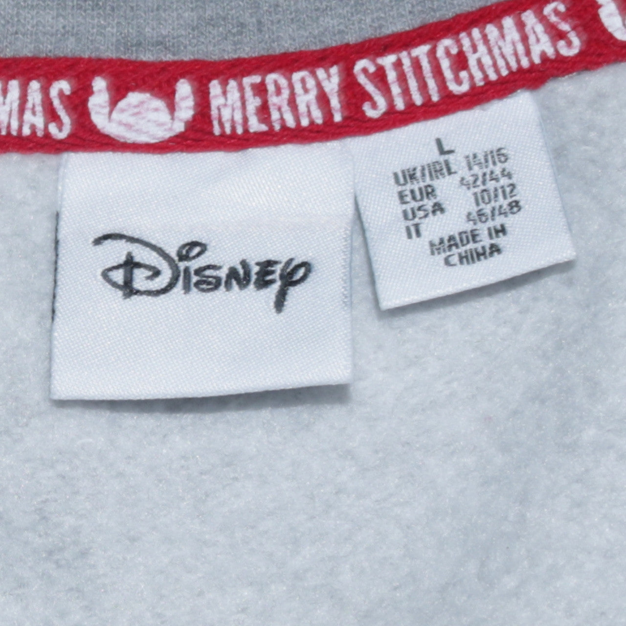 Disney Women's Grey Stitch Christmas Sweatshirt L Long Sleeve Pullover
