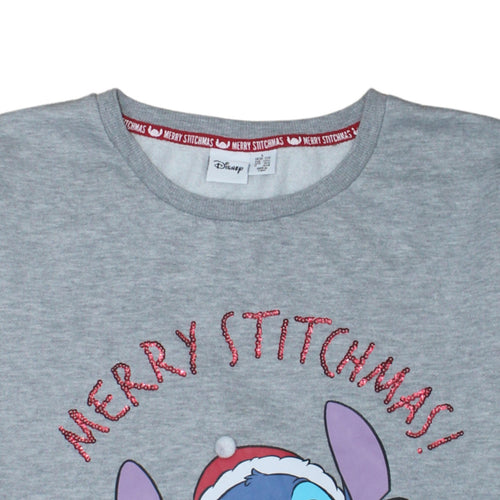 Disney Women's Grey Stitch Christmas Sweatshirt L Long Sleeve Pullover