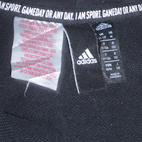 Adidas Boys Black Full Zip Hoodie 11-12 Years Sports Fleece Hooded Jacket