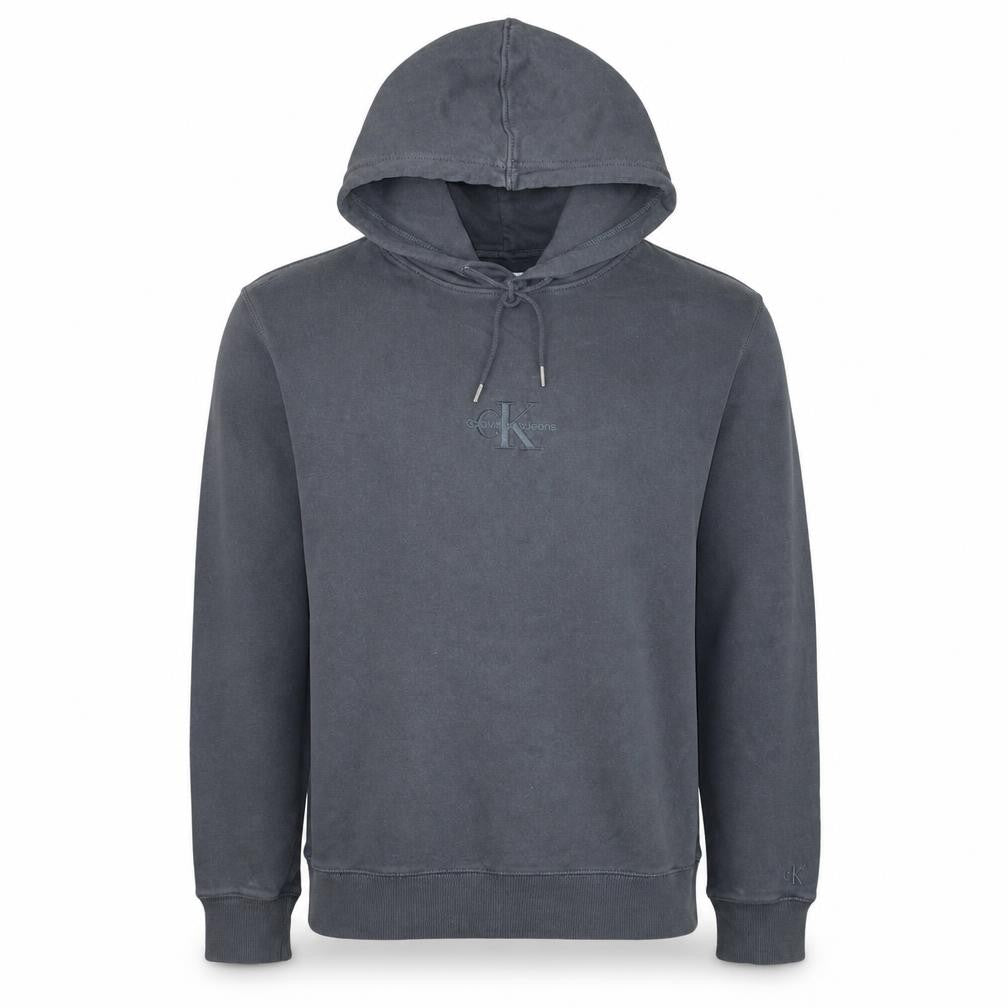 Front view of Calvin Klein Jeans Men's Grey Pullover Hoodie, size S, Cotton Blend