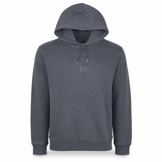 Front view of Calvin Klein Jeans Men's Grey Pullover Hoodie, size S, Cotton Blend