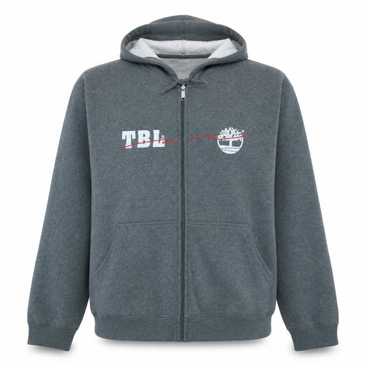 Front view of Timberland Men's Grey Full Zip Logo Hoodie XL Regular Fit