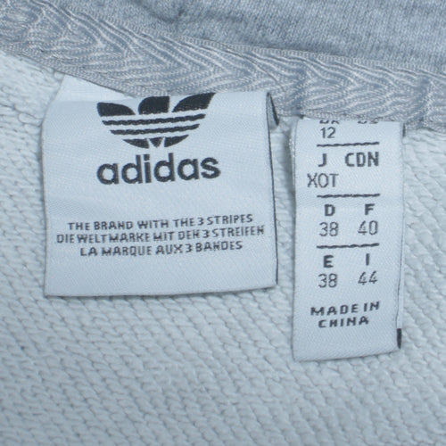 Adidas Womens Grey Hooded Pullover Hoodie Size 12 Logo Print