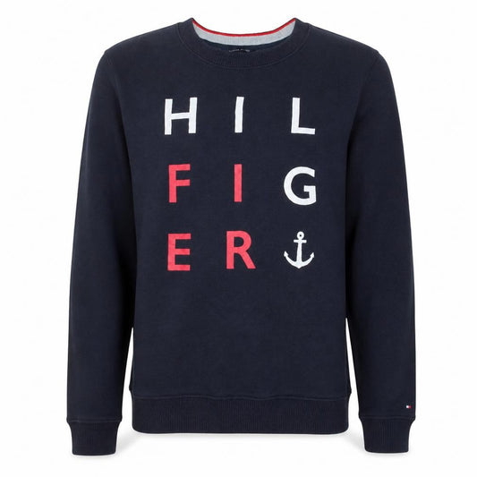 Front view of Tommy Hilfiger Men's Blue Graphic Logo Pullover Sweatshirt S