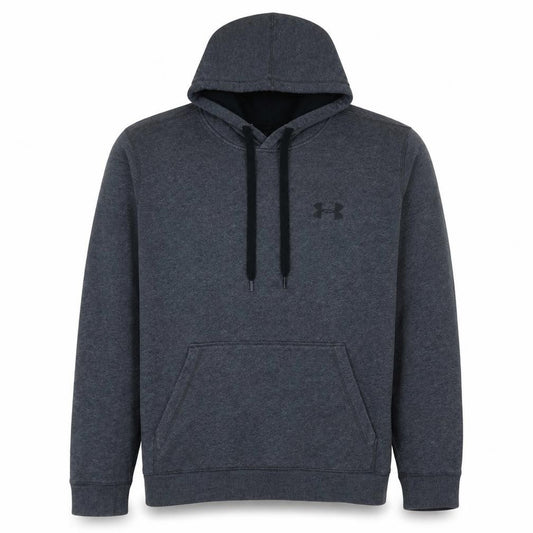 Front view of Under Armour men’s grey pullover hoodie, size L, athletic coldgear