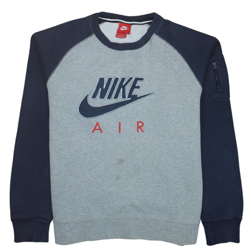 Nike Men Grey Pullover Sweatshirt L Crew Neck Logo Fleece Jumper