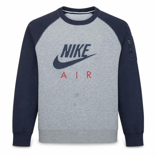 Front view of Nike Men Grey Pullover Sweatshirt L Crew Neck Logo Fleece Jumper