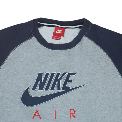 Nike Men Grey Pullover Sweatshirt L Crew Neck Logo Fleece Jumper
