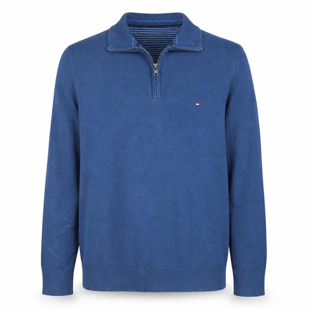 Front view of Tommy Hilfiger Men's Blue Cotton 1/2 Zip Jumper, size M