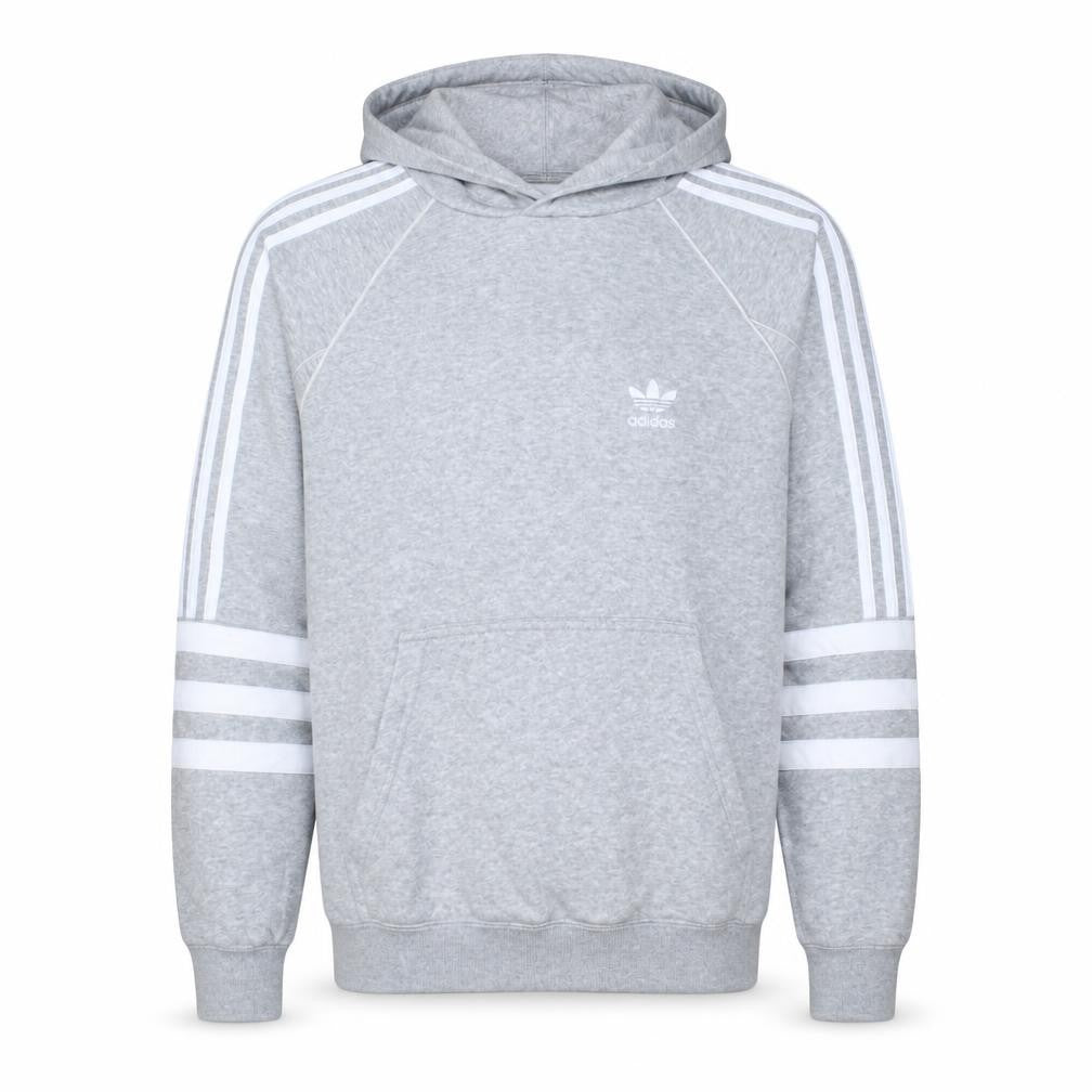 Front view of Adidas Men's Grey Pullover Hoodie Small Logo Sportswear Jumper