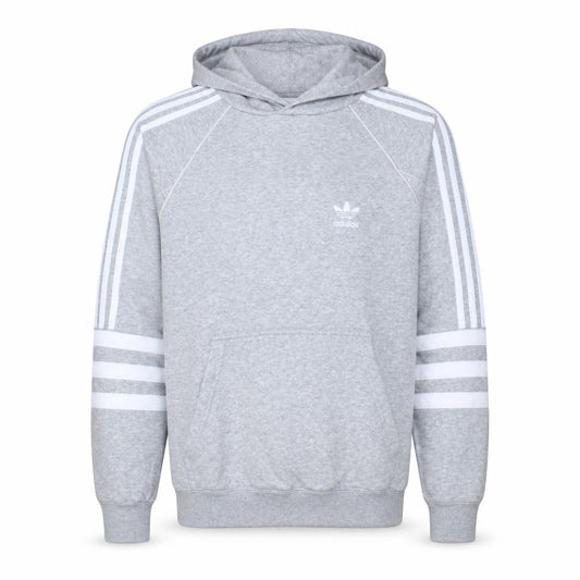 Front view of Adidas Men's Grey Pullover Hoodie Small Logo Sportswear Jumper