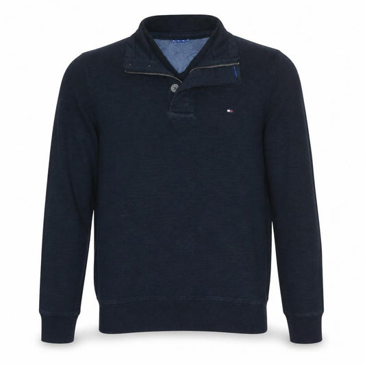 Front view of Tommy Hilfiger Men's Blue Collared 1/4 Zip Cotton Jumper XS