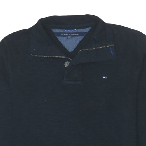 Tommy Hilfiger Men's Blue Collared 1/4 Zip Cotton Jumper XS