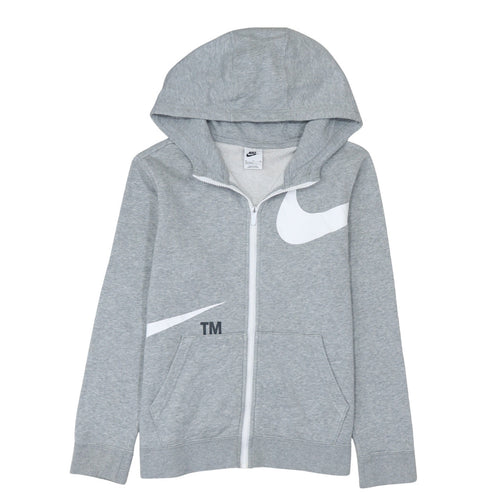 Nike Boys Grey Full Zip Hoodie XL Fleece Logo Sweatshirt