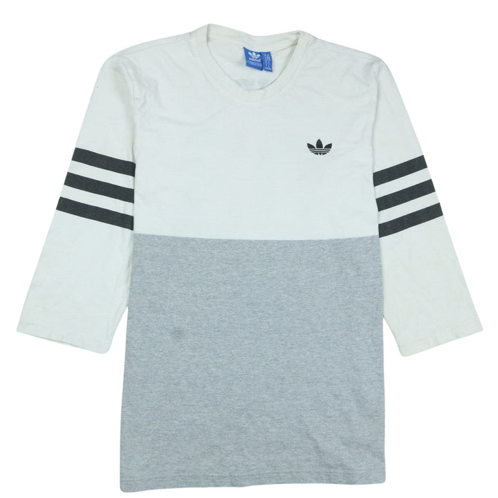 Adidas Men's Grey White Colourblock Long Sleeve V-Neck Shirt M