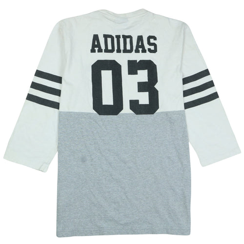 Adidas Men's Grey White Colourblock Long Sleeve V-Neck Shirt M
