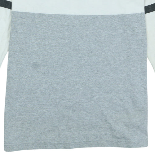 Adidas Men's Grey White Colourblock Long Sleeve V-Neck Shirt M