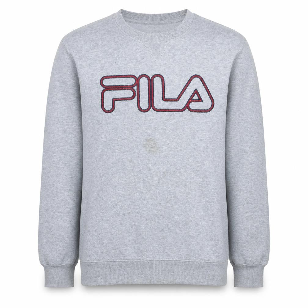 Front view of Fila Men's Grey Crew Neck Pullover Sweatshirt M Regular Fit