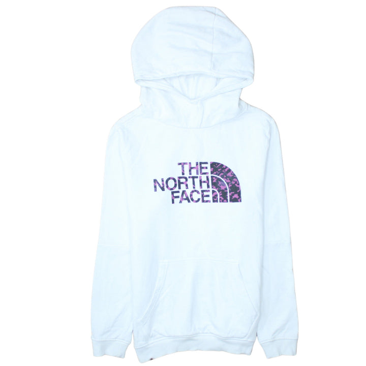 The North Face Girls White XL Pullover Hoodie with Purple Logo