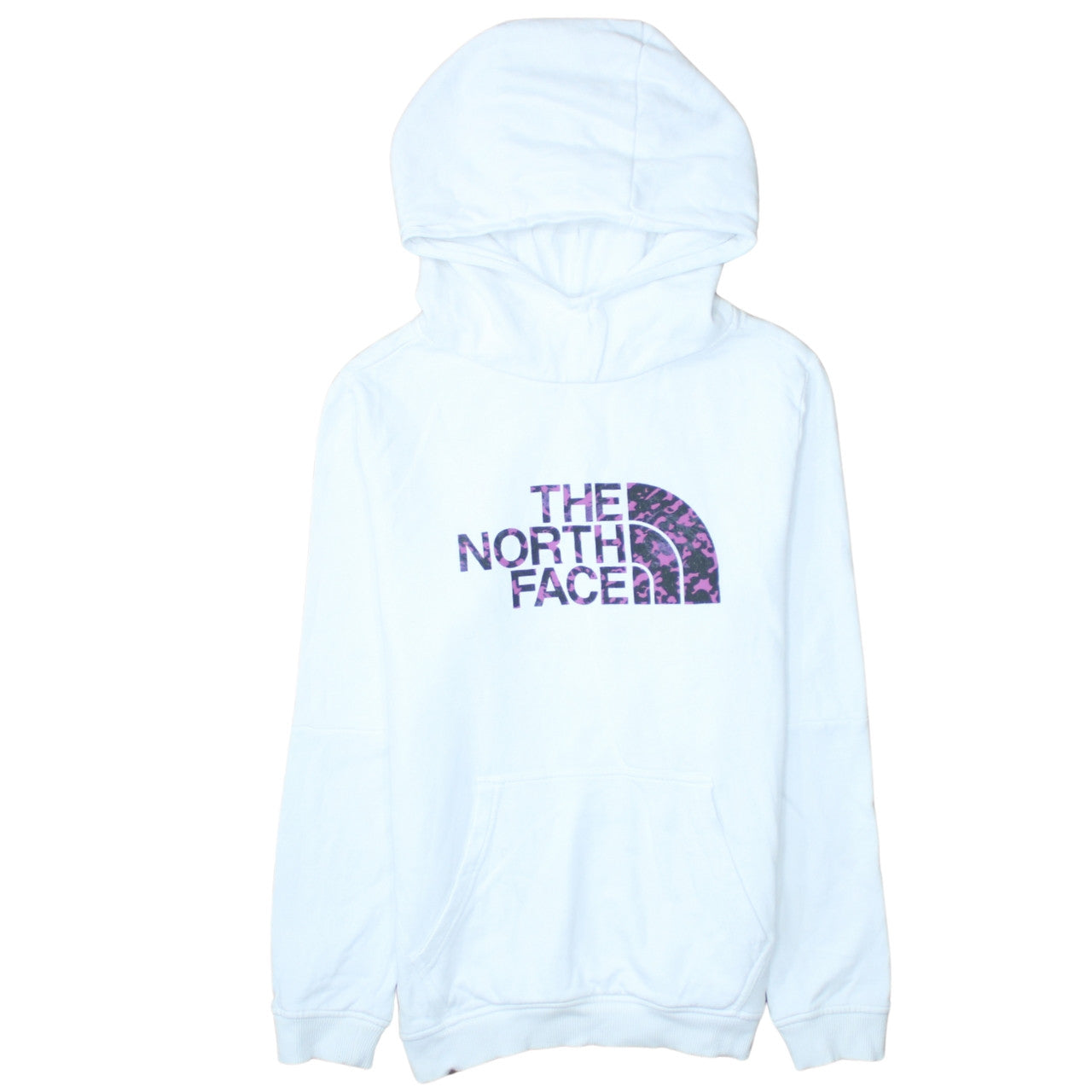 The North Face Girls White XL Pullover Hoodie with Purple Logo