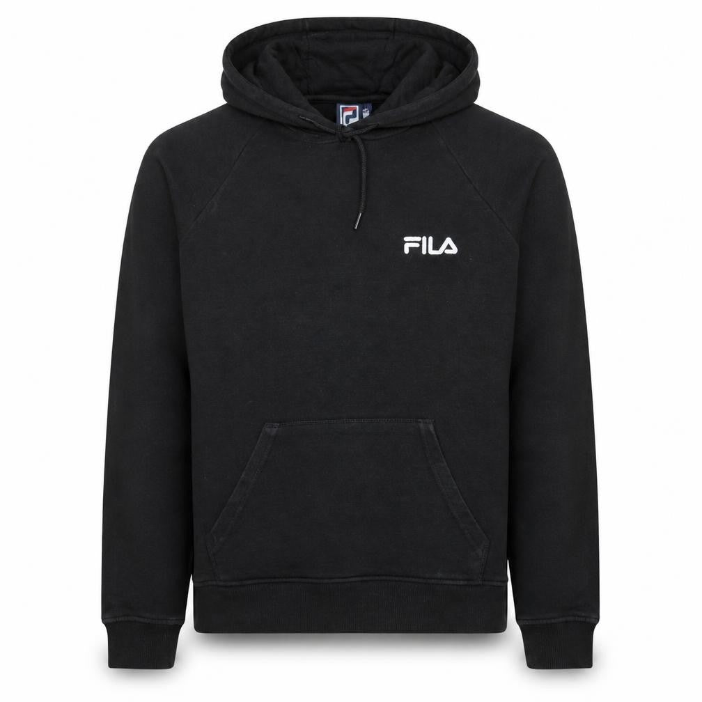 Front view of Fila Men’s Black Pullover Hoodie XL Regular Fit Cotton Blend