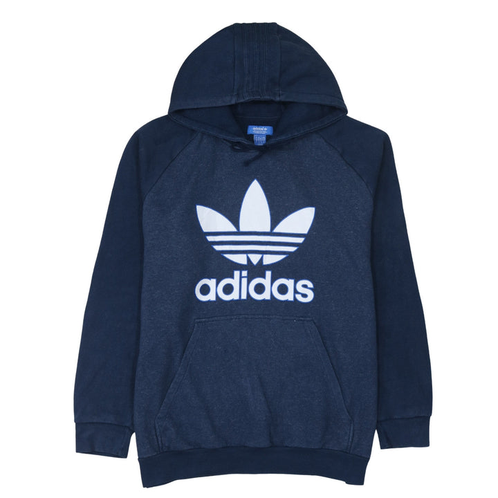 Adidas Men Blue XL Pullover Hoodie with Logo Graphic Print