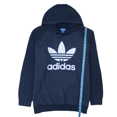 Adidas Men Blue XL Pullover Hoodie with Logo Graphic Print
