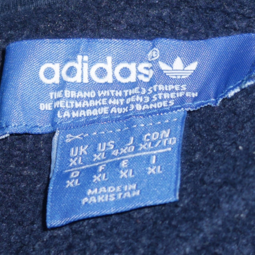 Adidas Men Blue XL Pullover Hoodie with Logo Graphic Print