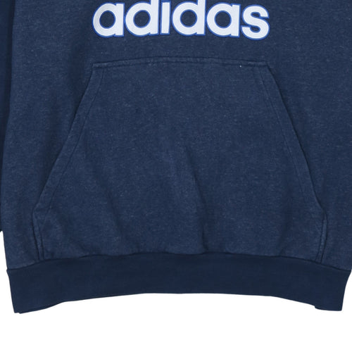 Adidas Men Blue XL Pullover Hoodie with Logo Graphic Print