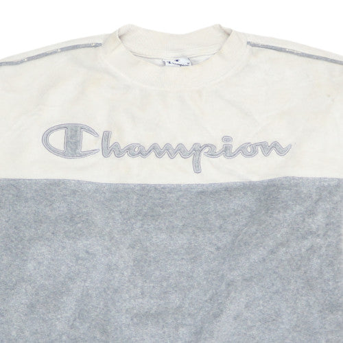 Champion Men's Grey Small Crew Neck Pullover Embroidered Sweatshirt