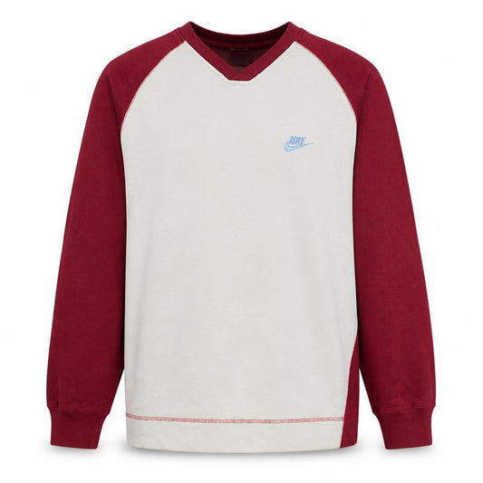 Front view of Nike Men's Beige & Red V-Neck Sweatshirt XL Pullover Embroidered Logo