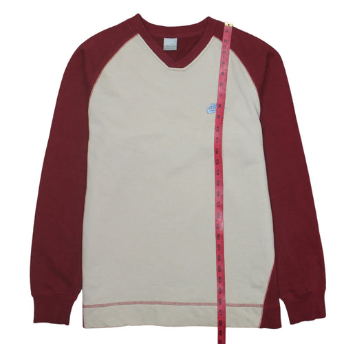 Nike Men's Beige & Red V-Neck Sweatshirt XL Pullover Embroidered Logo