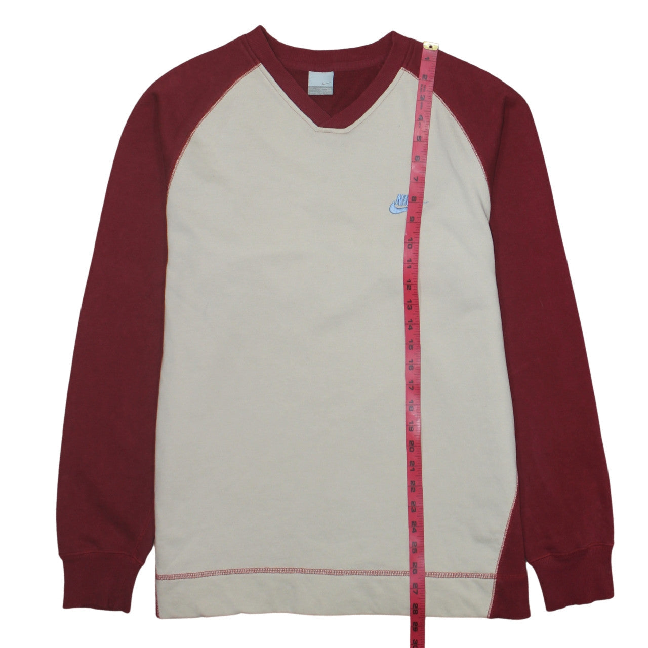 Nike Men's Beige & Red V-Neck Sweatshirt XL Pullover Embroidered Logo