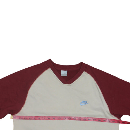 Nike Men's Beige & Red V-Neck Sweatshirt XL Pullover Embroidered Logo