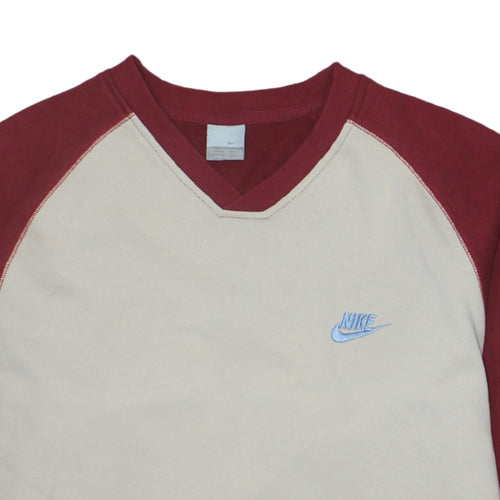 Nike Men's Beige & Red V-Neck Sweatshirt XL Pullover Embroidered Logo