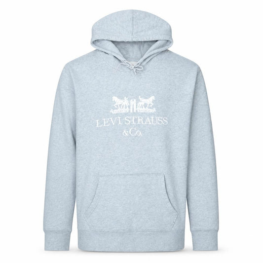 Front view of Levi's Men's Grey Pullover Hoodie Small Logo Fleece Sweatshirt