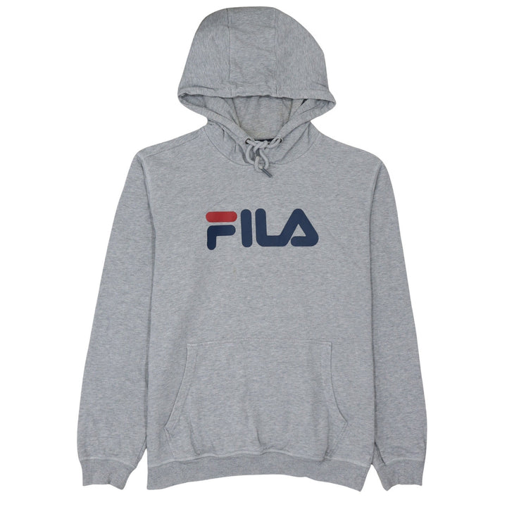 FILA Men's Grey Pullover Hoodie M Logo Sports Sweatshirt