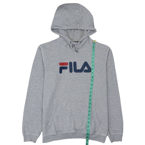 FILA Men's Grey Pullover Hoodie M Logo Sports Sweatshirt