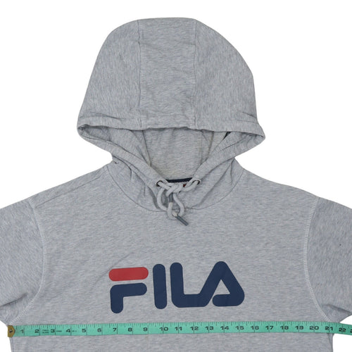 FILA Men's Grey Pullover Hoodie M Logo Sports Sweatshirt