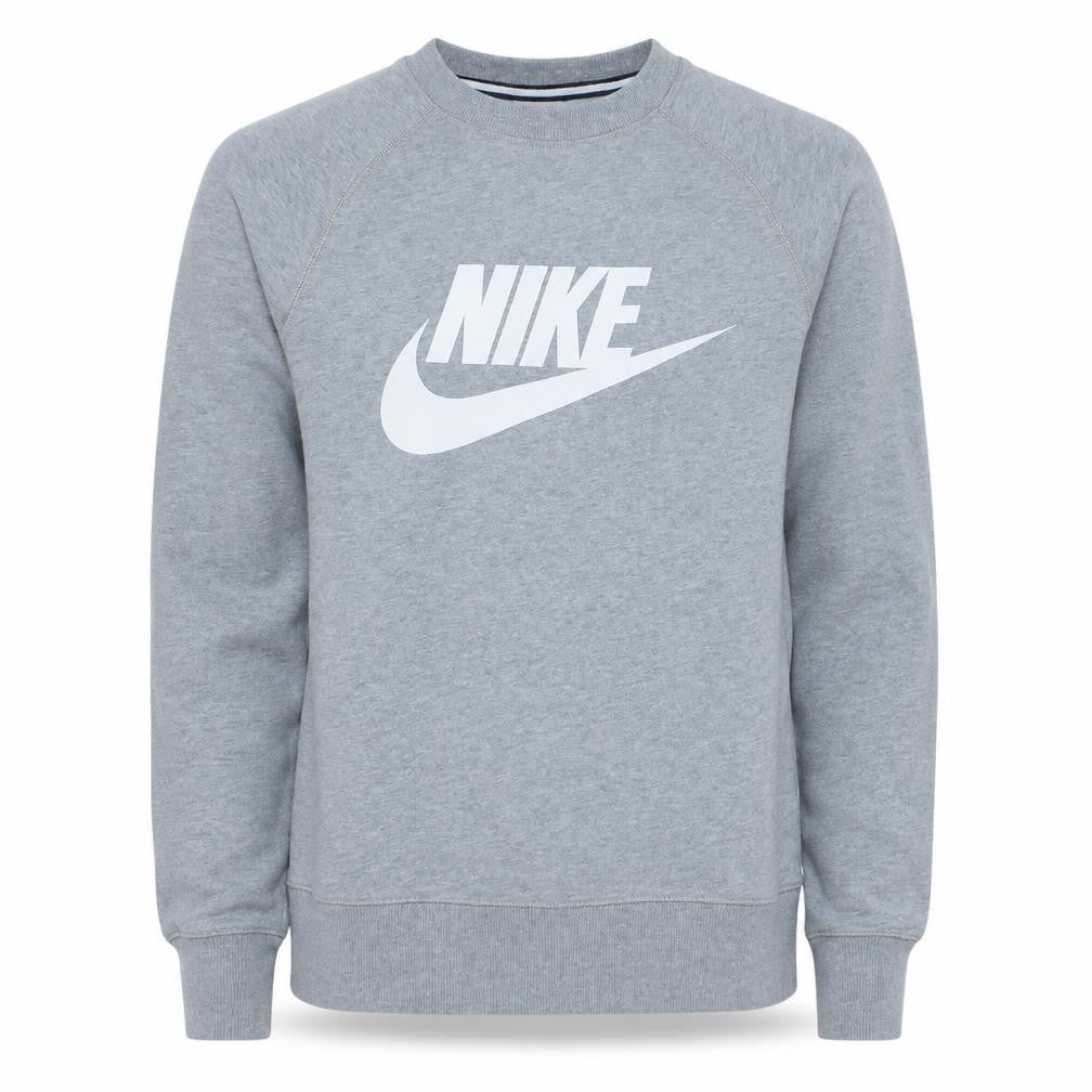 Front view of Nike men’s grey small crew neck pullover sweatshirt