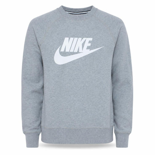 Front view of Nike men’s grey small crew neck pullover sweatshirt