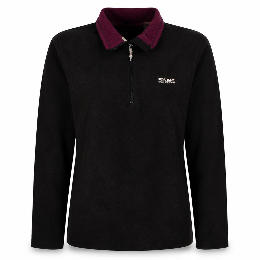 Front view of Regatta Great Outdoors Women Black Purple Fleece Pullover UK 8