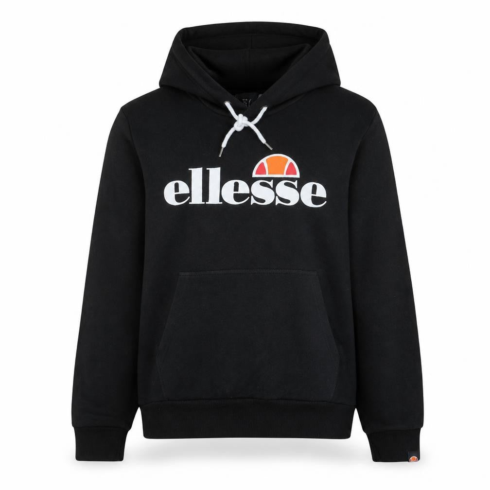 Front view of Ellesse Women's Black Pullover Hoodie UK 12 Cotton Blend Logo Design