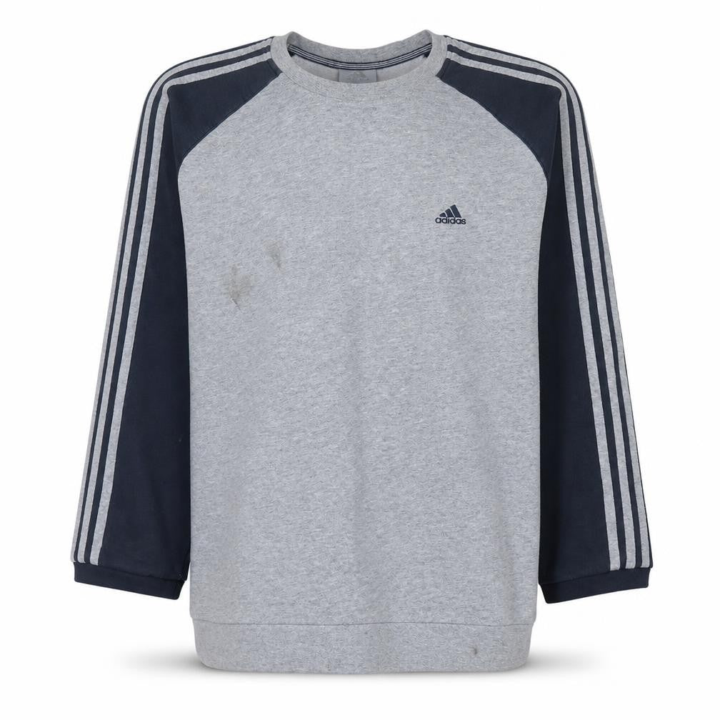 Front view of Adidas Men's Grey Crew Neck Pullover Sweatshirt, size L, Sports Style