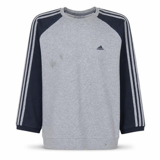 Front view of Adidas Men's Grey Crew Neck Pullover Sweatshirt, size L, Sports Style