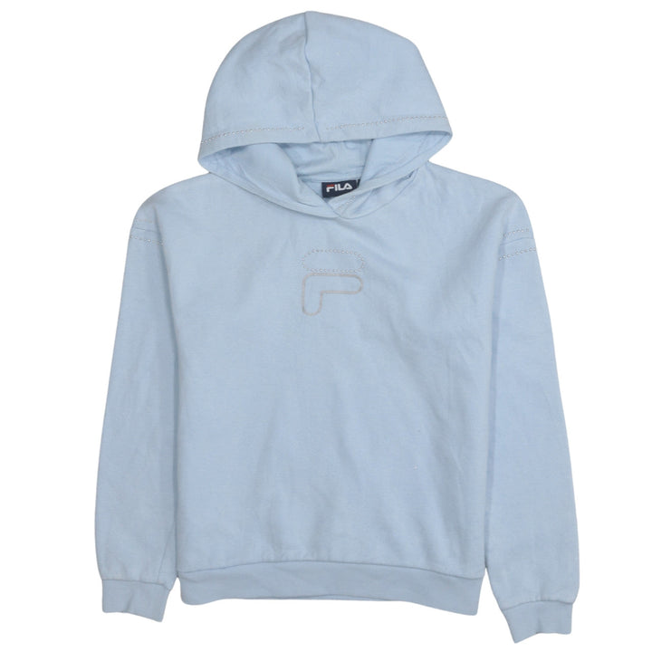Fila Womens Light Blue Small Pullover Hoodie Rhinestone Logo Casual