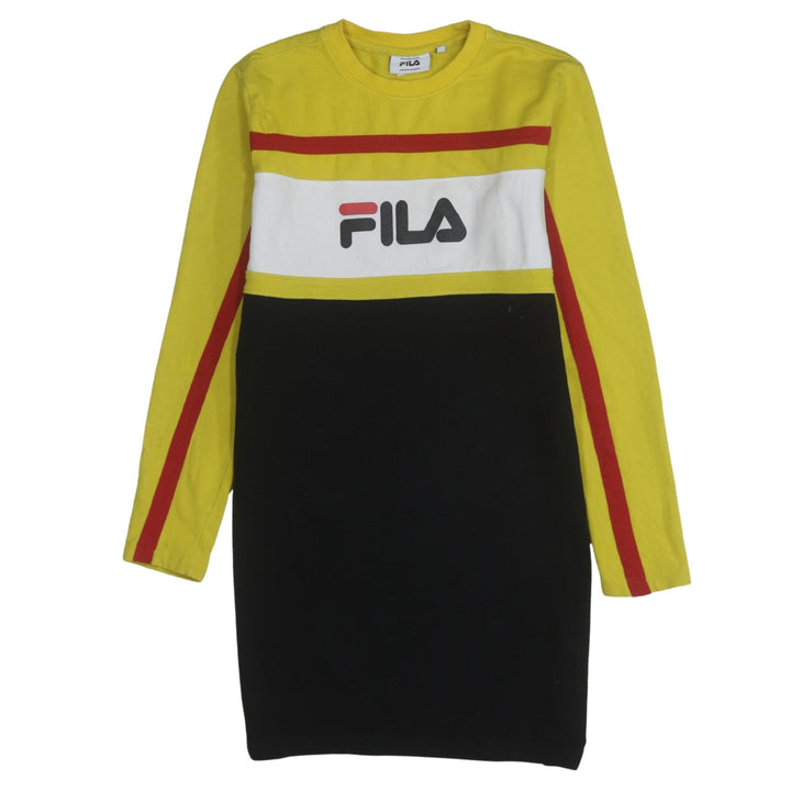 FILA Men's Yellow Black Colourblock Logo Sweatshirt S