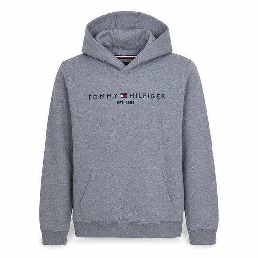 Front view of Tommy Hilfiger Teens Grey Pullover Hoodie with Logo, size 16
