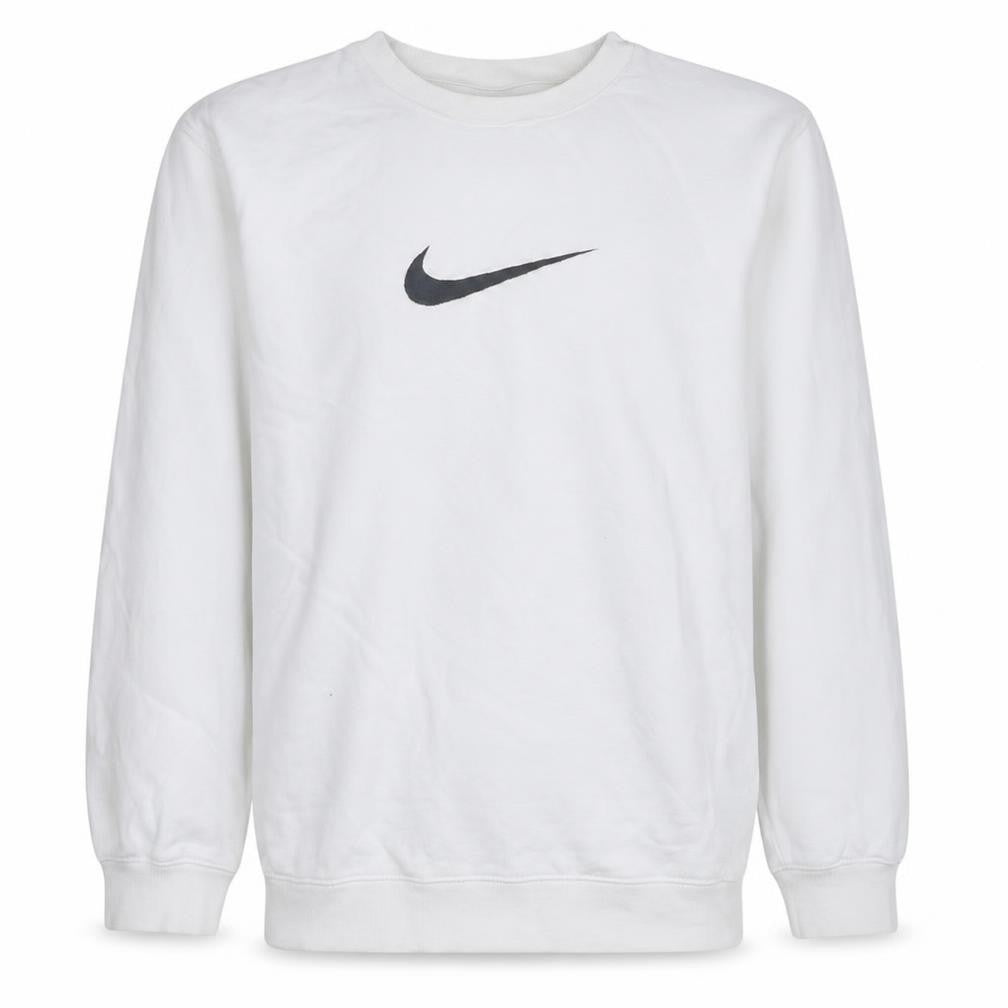 Front view of Nike Teens White Pullover Sweatshirt Swoosh Logo Fleece S